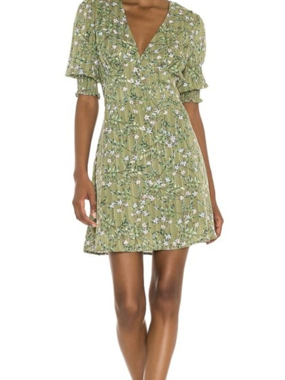 MINKPINK Olive Green Floral V-Neck Mini Dress